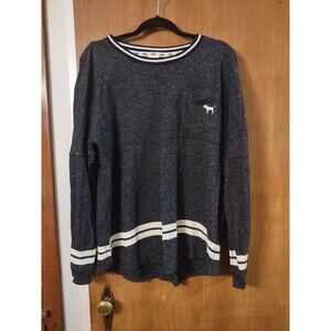 Victoria’s Secret PINK Light Weight Sweater Top Logo On Back Charcoal Gray Med M